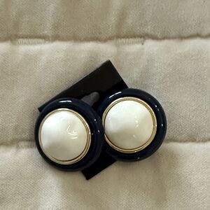 Vintage Navy and White Button Earrings